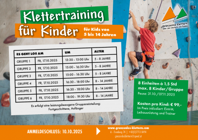 Kinderklettern ab Oktober 2025 - jetzt anmelden!
